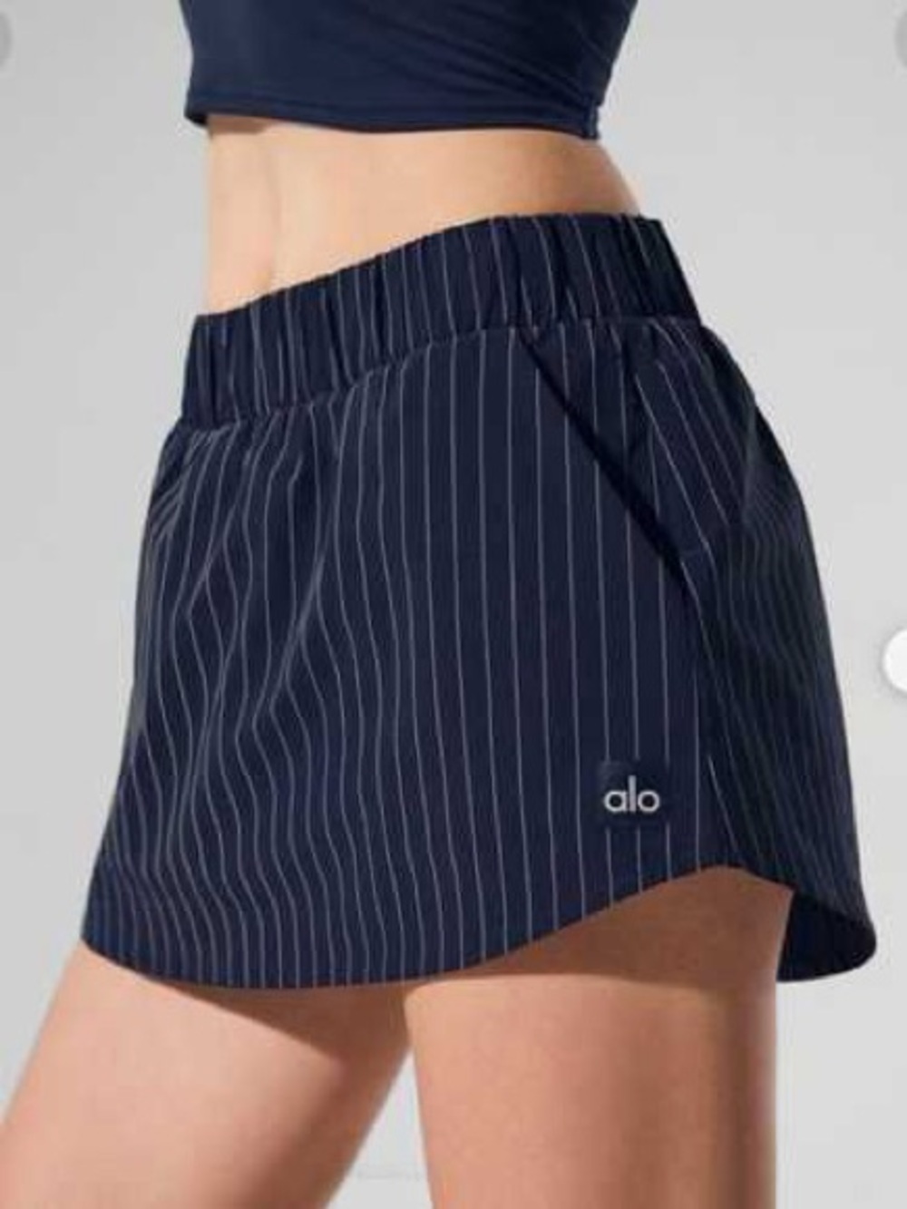 ALO Rare Yoga Navy Pinstripe Navy Mini Skirt/Skort with White Stripes XS NWOT